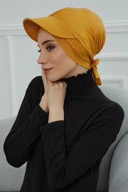 Stylish Visor Cap Instant Turban Hijab for Women, Trendy Visor Cap for Hair Loss Patients, Chemo Visor Cap, Visor Full Head Covering,B-66 Mustard Yellow