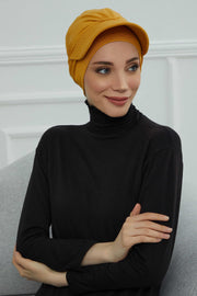 Stylish Visor Cap Instant Turban Hijab for Women, Trendy Visor Cap for Hair Loss Patients, Chemo Visor Cap, Visor Full Head Covering,B-66 Mustard Yellow