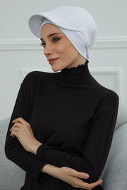 Stylish Visor Cap Instant Turban Hijab for Women, Trendy Visor Cap for Hair Loss Patients, Chemo Visor Cap, Visor Full Head Covering,B-66 White