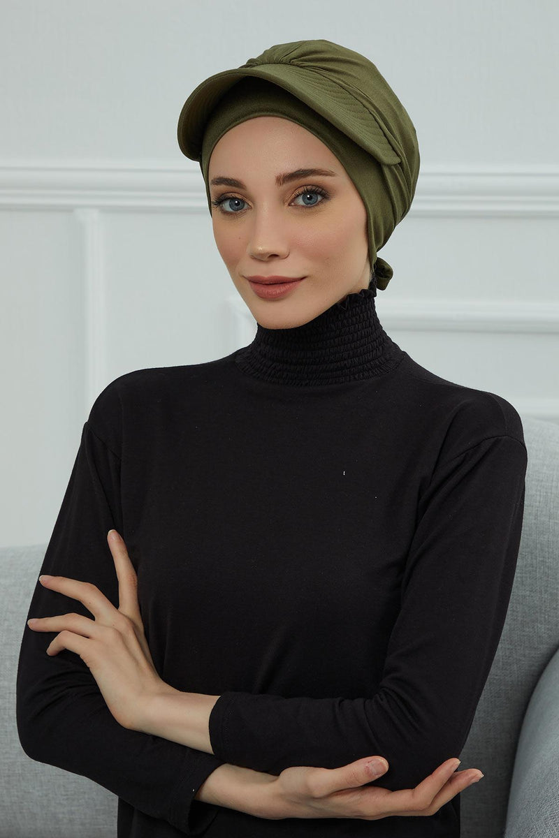 Stylish Visor Cap Instant Turban Hijab for Women, Trendy Visor Cap for Hair Loss Patients, Chemo Visor Cap, Visor Full Head Covering,B-66 Army Green