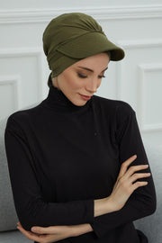 Stylish Visor Cap Instant Turban Hijab for Women, Trendy Visor Cap for Hair Loss Patients, Chemo Visor Cap, Visor Full Head Covering,B-66 Army Green