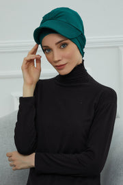 Stylish Visor Cap Instant Turban Hijab for Women, Trendy Visor Cap for Hair Loss Patients, Chemo Visor Cap, Visor Full Head Covering,B-66 Green