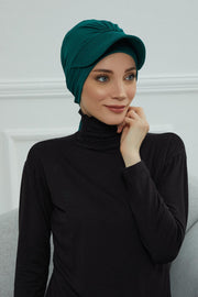 Stylish Visor Cap Instant Turban Hijab for Women, Trendy Visor Cap for Hair Loss Patients, Chemo Visor Cap, Visor Full Head Covering,B-66 Green
