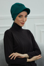 Stylish Visor Cap Instant Turban Hijab for Women, Trendy Visor Cap for Hair Loss Patients, Chemo Visor Cap, Visor Full Head Covering,B-66 Green