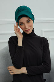Stylish Visor Cap Instant Turban Hijab for Women, Trendy Visor Cap for Hair Loss Patients, Chemo Visor Cap, Visor Full Head Covering,B-66 Green