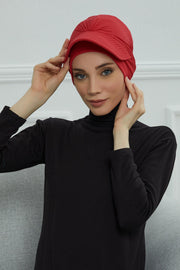 Stylish Visor Cap Instant Turban Hijab for Women, Trendy Visor Cap for Hair Loss Patients, Chemo Visor Cap, Visor Full Head Covering,B-66 Red