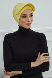 Stylish Visor Cap Instant Turban Hijab for Women, Trendy Visor Cap for Hair Loss Patients, Chemo Visor Cap, Visor Full Head Covering,B-66 Yellow