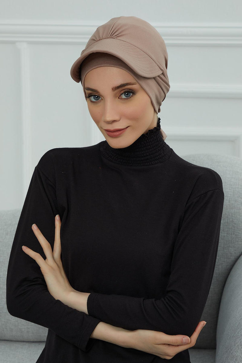 Stylish Visor Cap Instant Turban Hijab for Women, Trendy Visor Cap for Hair Loss Patients, Chemo Visor Cap, Visor Full Head Covering,B-66 Mink