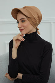 Stylish Visor Cap Instant Turban Hijab for Women, Trendy Visor Cap for Hair Loss Patients, Chemo Visor Cap, Visor Full Head Covering,B-66 Light Brown