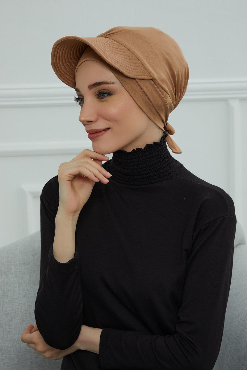 Stylish Visor Cap Instant Turban Hijab for Women, Trendy Visor Cap for Hair Loss Patients, Chemo Visor Cap, Visor Full Head Covering,B-66 Light Brown