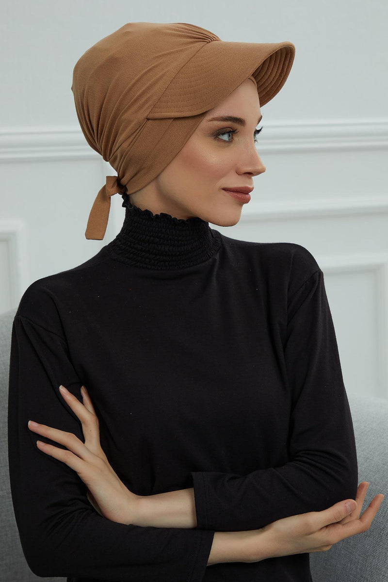Stylish Visor Cap Instant Turban Hijab for Women, Trendy Visor Cap for Hair Loss Patients, Chemo Visor Cap, Visor Full Head Covering,B-66 Light Brown