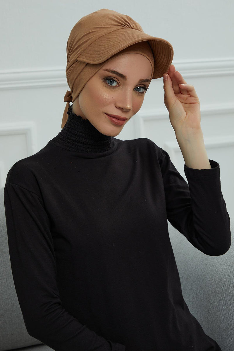 Stylish Visor Cap Instant Turban Hijab for Women, Trendy Visor Cap for Hair Loss Patients, Chemo Visor Cap, Visor Full Head Covering,B-66 Light Brown