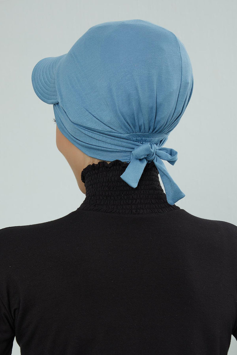 Stylish Visor Cap Instant Turban Hijab for Women, Trendy Visor Cap for Hair Loss Patients, Chemo Visor Cap, Visor Full Head Covering,B-66 Blue