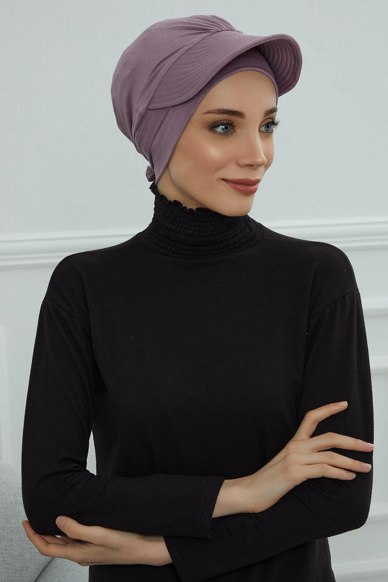 Stylish Visor Cap Instant Turban Hijab for Women, Trendy Visor Cap for Hair Loss Patients, Chemo Visor Cap, Visor Full Head Covering,B-66 Lilac