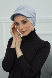 Stylish Visor Cap Instant Turban Hijab for Women, Trendy Visor Cap for Hair Loss Patients, Chemo Visor Cap, Visor Full Head Covering,B-66 Grey 2