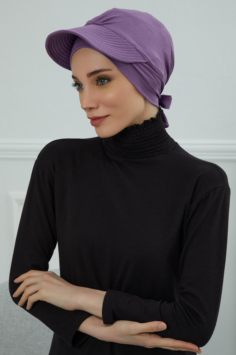 Stylish Visor Cap Instant Turban Hijab for Women, Trendy Visor Cap for Hair Loss Patients, Chemo Visor Cap, Visor Full Head Covering,B-66 Purple 2