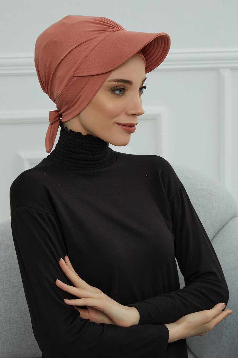 Stylish Visor Cap Instant Turban Hijab for Women, Trendy Visor Cap for Hair Loss Patients, Chemo Visor Cap, Visor Full Head Covering,B-66 Salmon