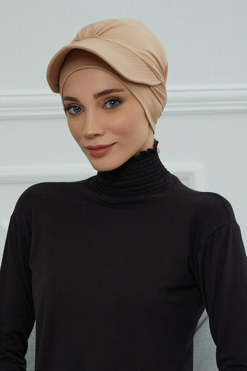 Stylish Visor Cap Instant Turban Hijab for Women, Trendy Visor Cap for Hair Loss Patients, Chemo Visor Cap, Visor Full Head Covering,B-66 Sand Brown