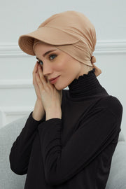 Stylish Visor Cap Instant Turban Hijab for Women, Trendy Visor Cap for Hair Loss Patients, Chemo Visor Cap, Visor Full Head Covering,B-66 Sand Brown