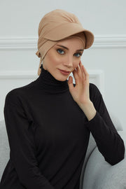 Stylish Visor Cap Instant Turban Hijab for Women, Trendy Visor Cap for Hair Loss Patients, Chemo Visor Cap, Visor Full Head Covering,B-66 Sand Brown