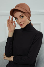 Stylish Visor Cap Instant Turban Hijab for Women, Trendy Visor Cap for Hair Loss Patients, Chemo Visor Cap, Visor Full Head Covering,B-66 Caramel Brown
