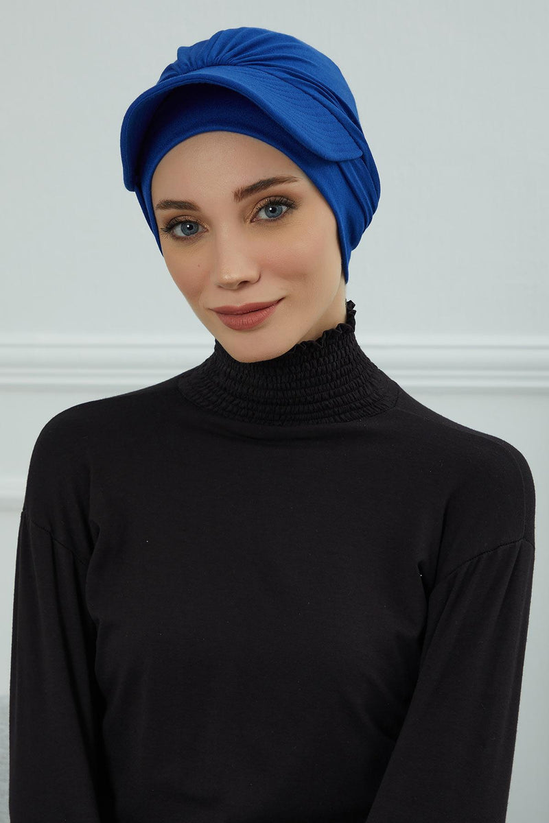Stylish Visor Cap Instant Turban Hijab for Women, Trendy Visor Cap for Hair Loss Patients, Chemo Visor Cap, Visor Full Head Covering,B-66 Sax Blue