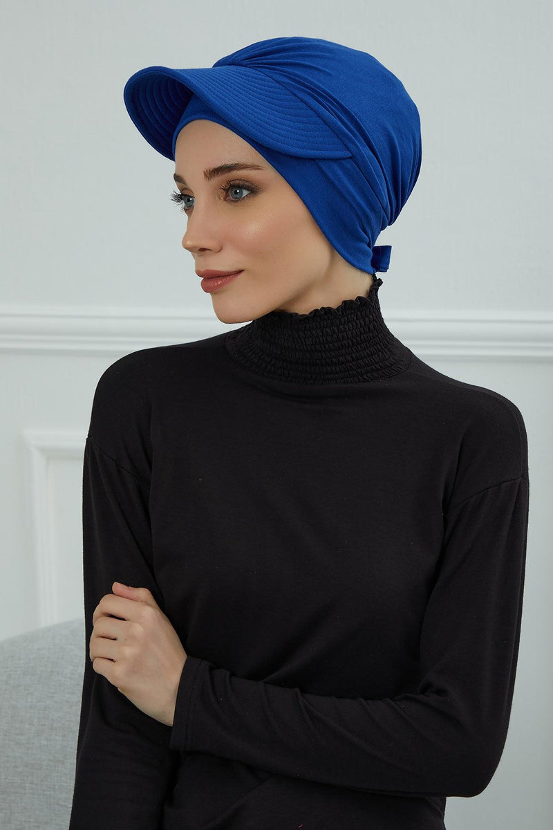 Stylish Visor Cap Instant Turban Hijab for Women, Trendy Visor Cap for Hair Loss Patients, Chemo Visor Cap, Visor Full Head Covering,B-66 Sax Blue