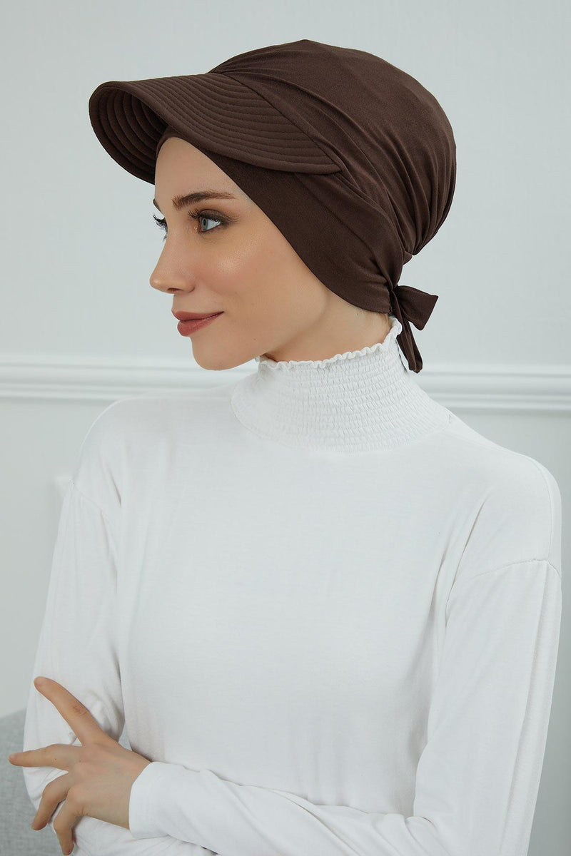 Stylish Visor Cap Instant Turban Hijab for Women, Trendy Visor Cap for Hair Loss Patients, Chemo Visor Cap, Visor Full Head Covering,B-66 Brown