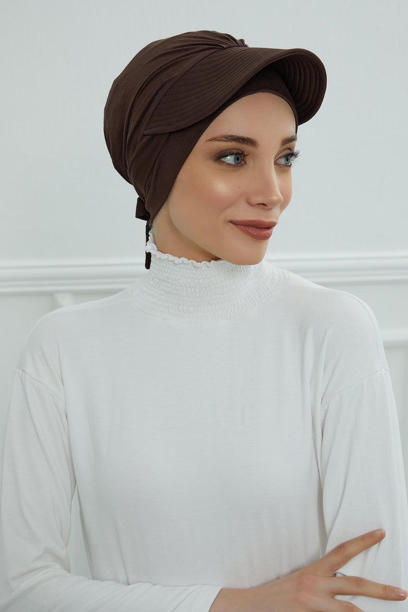 Stylish Visor Cap Instant Turban Hijab for Women, Trendy Visor Cap for Hair Loss Patients, Chemo Visor Cap, Visor Full Head Covering,B-66 Brown