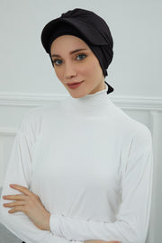 Stylish Visor Cap Instant Turban Hijab for Women, Trendy Visor Cap for Hair Loss Patients, Chemo Visor Cap, Visor Full Head Covering,B-66 Black