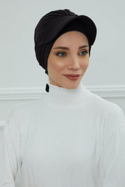 Stylish Visor Cap Instant Turban Hijab for Women, Trendy Visor Cap for Hair Loss Patients, Chemo Visor Cap, Visor Full Head Covering,B-66 Black