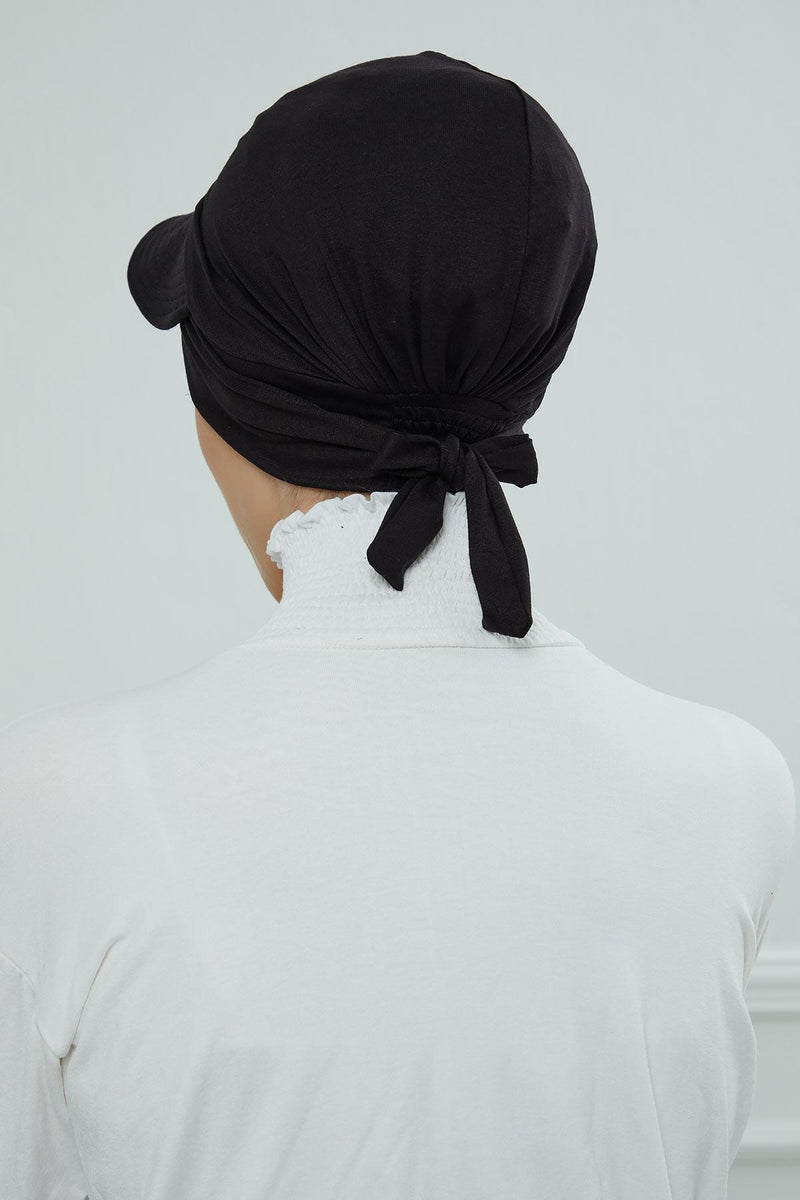 Stylish Visor Cap Instant Turban Hijab for Women, Trendy Visor Cap for Hair Loss Patients, Chemo Visor Cap, Visor Full Head Covering,B-66 Black