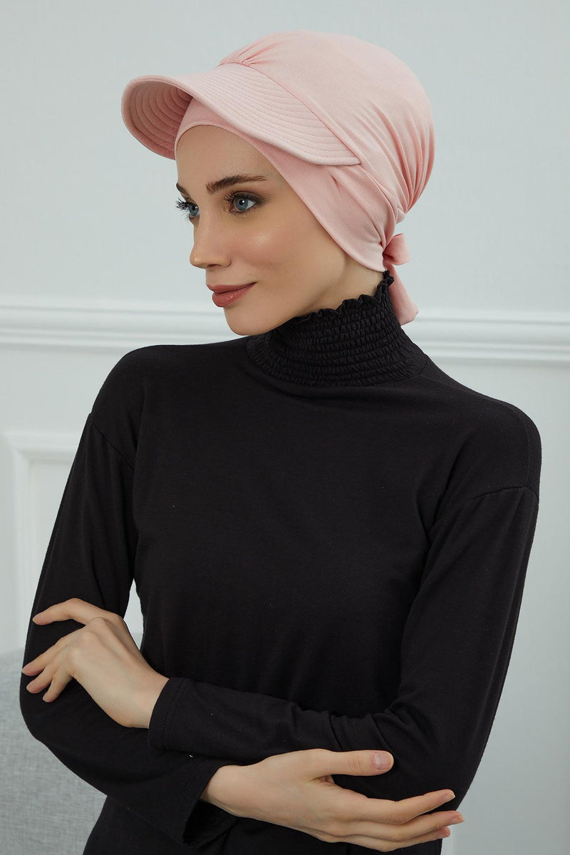 Stylish Visor Cap Instant Turban Hijab for Women, Trendy Visor Cap for Hair Loss Patients, Chemo Visor Cap, Visor Full Head Covering,B-66 Powder