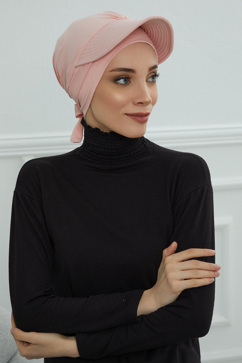 Stylish Visor Cap Instant Turban Hijab for Women, Trendy Visor Cap for Hair Loss Patients, Chemo Visor Cap, Visor Full Head Covering,B-66 Powder