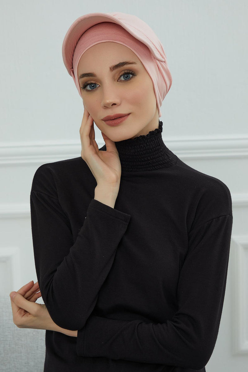 Stylish Visor Cap Instant Turban Hijab for Women, Trendy Visor Cap for Hair Loss Patients, Chemo Visor Cap, Visor Full Head Covering,B-66 Powder