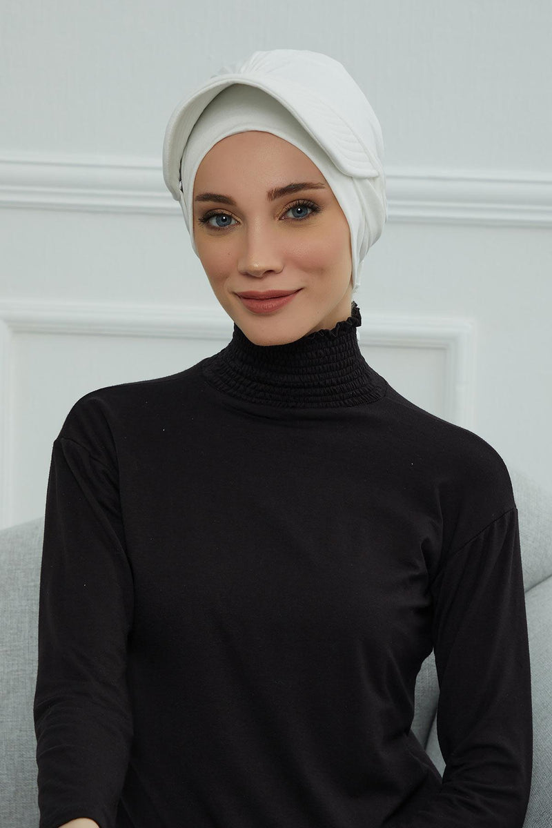 Stylish Visor Cap Instant Turban Hijab for Women, Trendy Visor Cap for Hair Loss Patients, Chemo Visor Cap, Visor Full Head Covering,B-66 Ivory