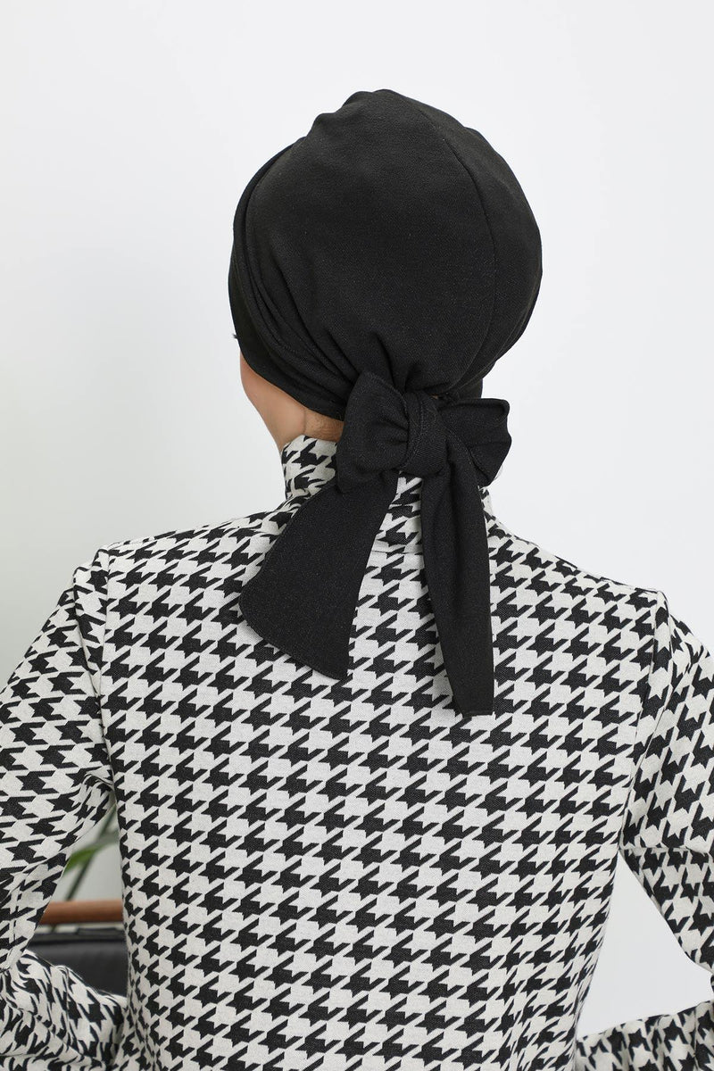 غطاء رأس شتوي أنيق مع حزام ربط خلفي، غطاء رأس من البولي فيسكوز المضلع الناعم للمواسم الباردة، عمامة فورية دافئة برباط خلفي، B-31RB