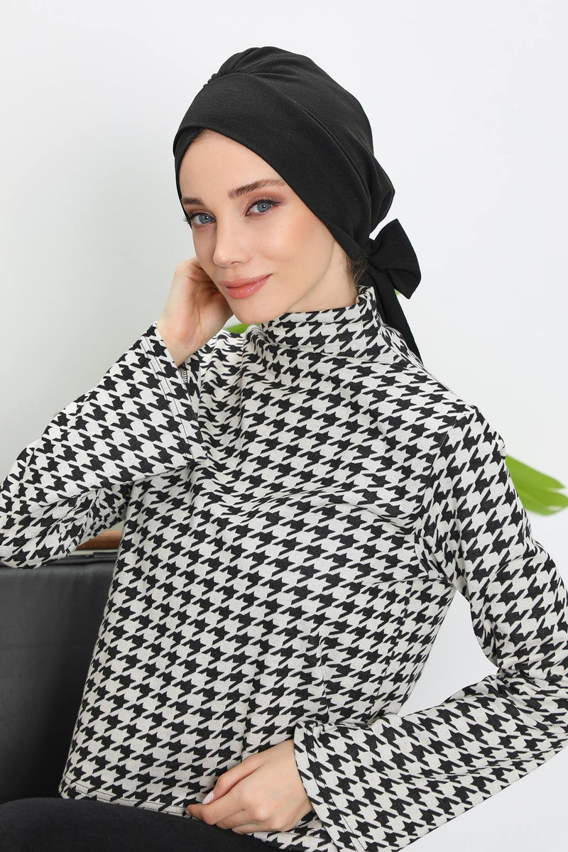 غطاء رأس شتوي أنيق مع حزام ربط خلفي، غطاء رأس من البولي فيسكوز المضلع الناعم للمواسم الباردة، عمامة فورية دافئة برباط خلفي، B-31RB