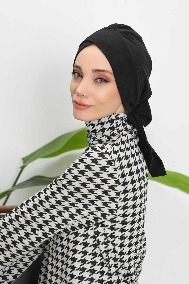 غطاء رأس شتوي أنيق مع حزام ربط خلفي، غطاء رأس من البولي فيسكوز المضلع الناعم للمواسم الباردة، عمامة فورية دافئة برباط خلفي، B-31RB