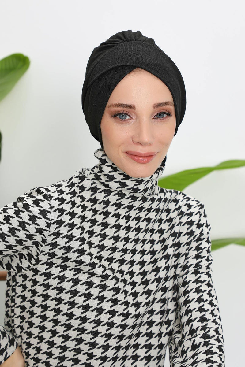 غطاء رأس شتوي أنيق مع حزام ربط خلفي، غطاء رأس من البولي فيسكوز المضلع الناعم للمواسم الباردة، عمامة فورية دافئة برباط خلفي، B-31RB