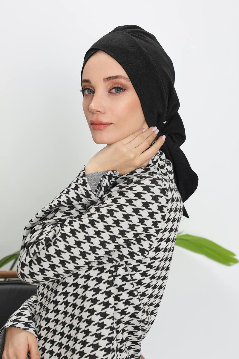 غطاء رأس شتوي أنيق مع حزام ربط خلفي، غطاء رأس من البولي فيسكوز المضلع الناعم للمواسم الباردة، عمامة فورية دافئة برباط خلفي، B-31RB