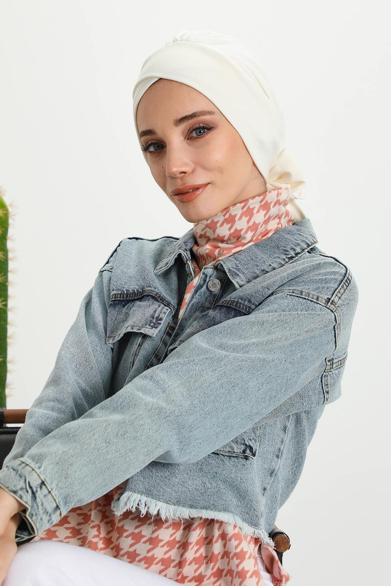 غطاء رأس شتوي أنيق مع حزام ربط خلفي، غطاء رأس من البولي فيسكوز المضلع الناعم للمواسم الباردة، عمامة فورية دافئة برباط خلفي، B-31RB