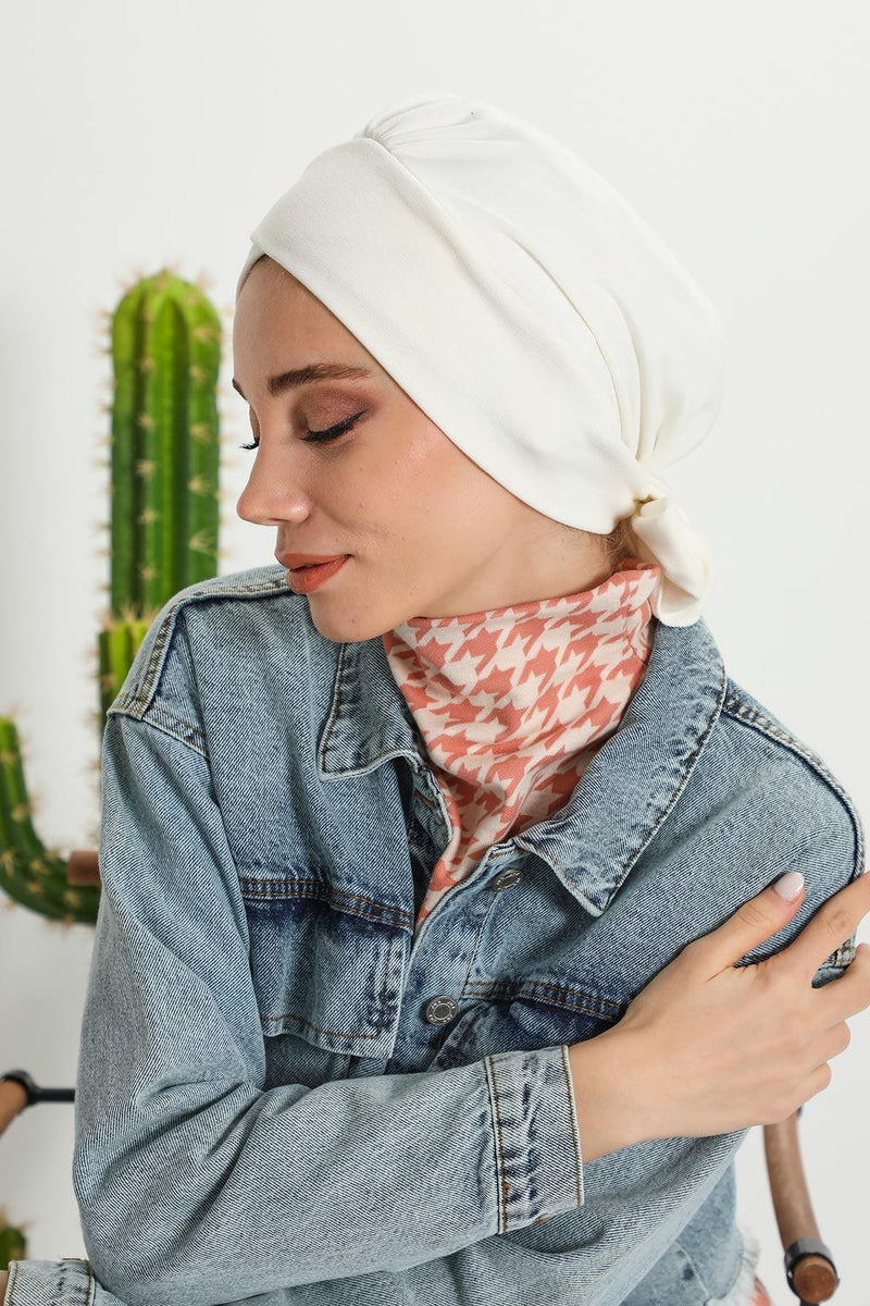 غطاء رأس شتوي أنيق مع حزام ربط خلفي، غطاء رأس من البولي فيسكوز المضلع الناعم للمواسم الباردة، عمامة فورية دافئة برباط خلفي، B-31RB