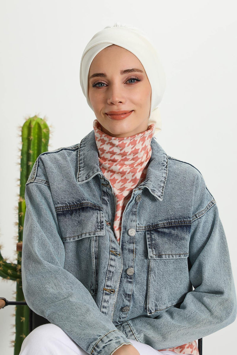 غطاء رأس شتوي أنيق مع حزام ربط خلفي، غطاء رأس من البولي فيسكوز المضلع الناعم للمواسم الباردة، عمامة فورية دافئة برباط خلفي، B-31RB