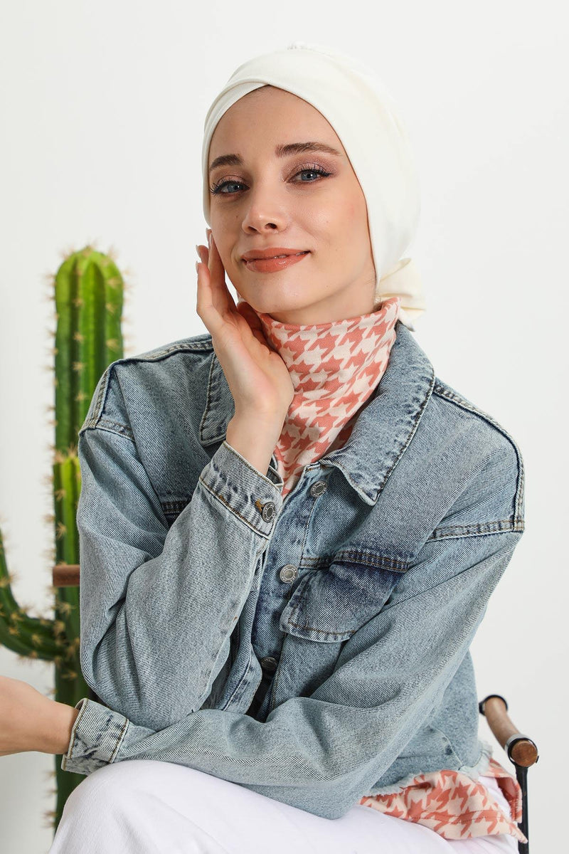 غطاء رأس شتوي أنيق مع حزام ربط خلفي، غطاء رأس من البولي فيسكوز المضلع الناعم للمواسم الباردة، عمامة فورية دافئة برباط خلفي، B-31RB