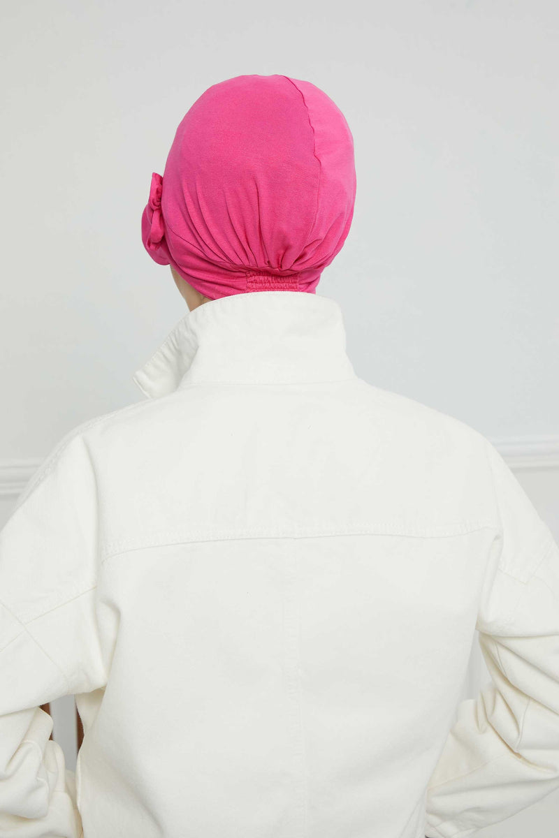 Sun Shield Visor Instant Turban with Flowers Accent, Floral Visor Cap for Women, Sun Protective Women Newsboy Hat, Cotton Chemo Bonnet,B-72 Fuchsia