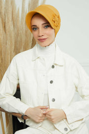 Sun Shield Visor Instant Turban with Flowers Accent, Floral Visor Cap for Women, Sun Protective Women Newsboy Hat, Cotton Chemo Bonnet,B-72 Mustard Yellow