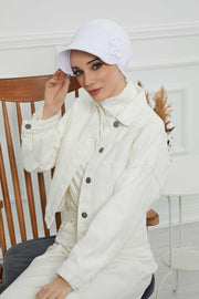 Sun Shield Visor Instant Turban with Flowers Accent, Floral Visor Cap for Women, Sun Protective Women Newsboy Hat, Cotton Chemo Bonnet,B-72 White