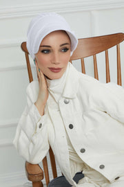 Sun Shield Visor Instant Turban with Flowers Accent, Floral Visor Cap for Women, Sun Protective Women Newsboy Hat, Cotton Chemo Bonnet,B-72 White