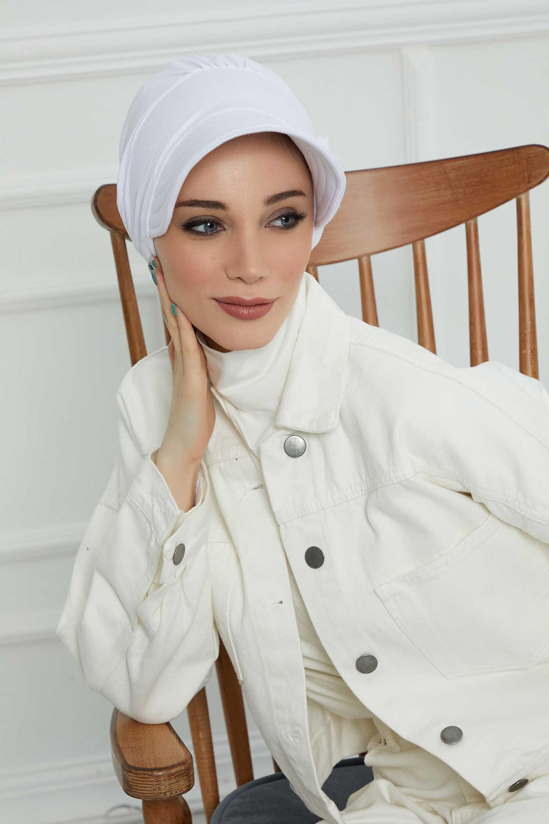 Sun Shield Visor Instant Turban with Flowers Accent, Floral Visor Cap for Women, Sun Protective Women Newsboy Hat, Cotton Chemo Bonnet,B-72 White